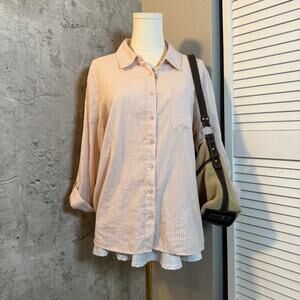 Pink Rose Striped Button Up Shirt